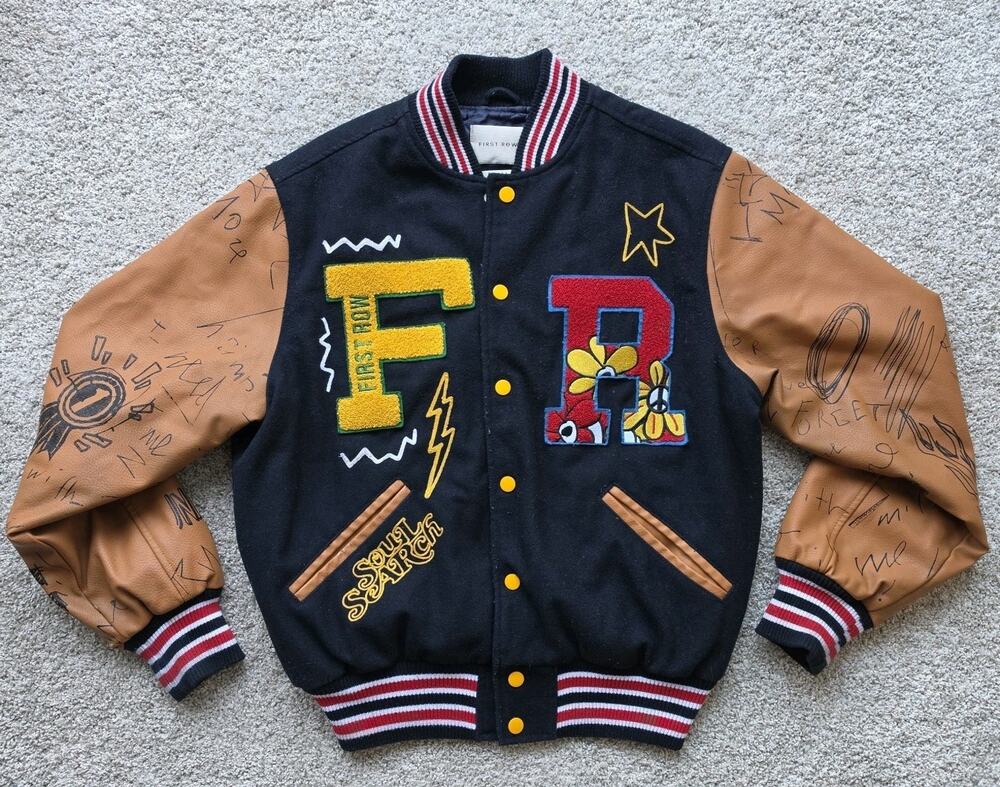 First Row Men's Retro Varsity Jacket - Streetwear, Patches, Details, - Sz Small
